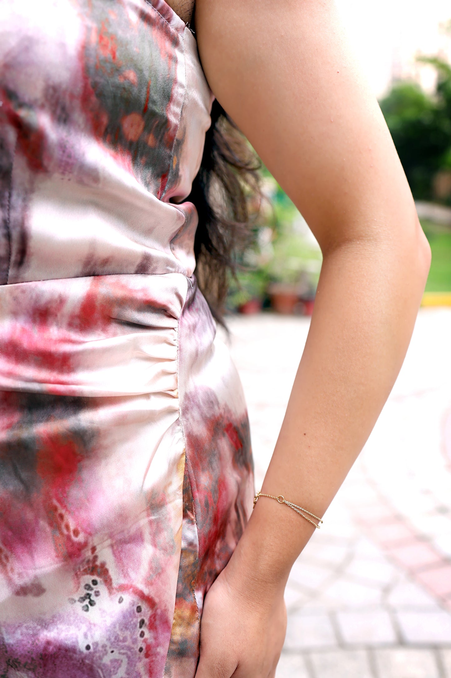 Marble Satin Midi Dress