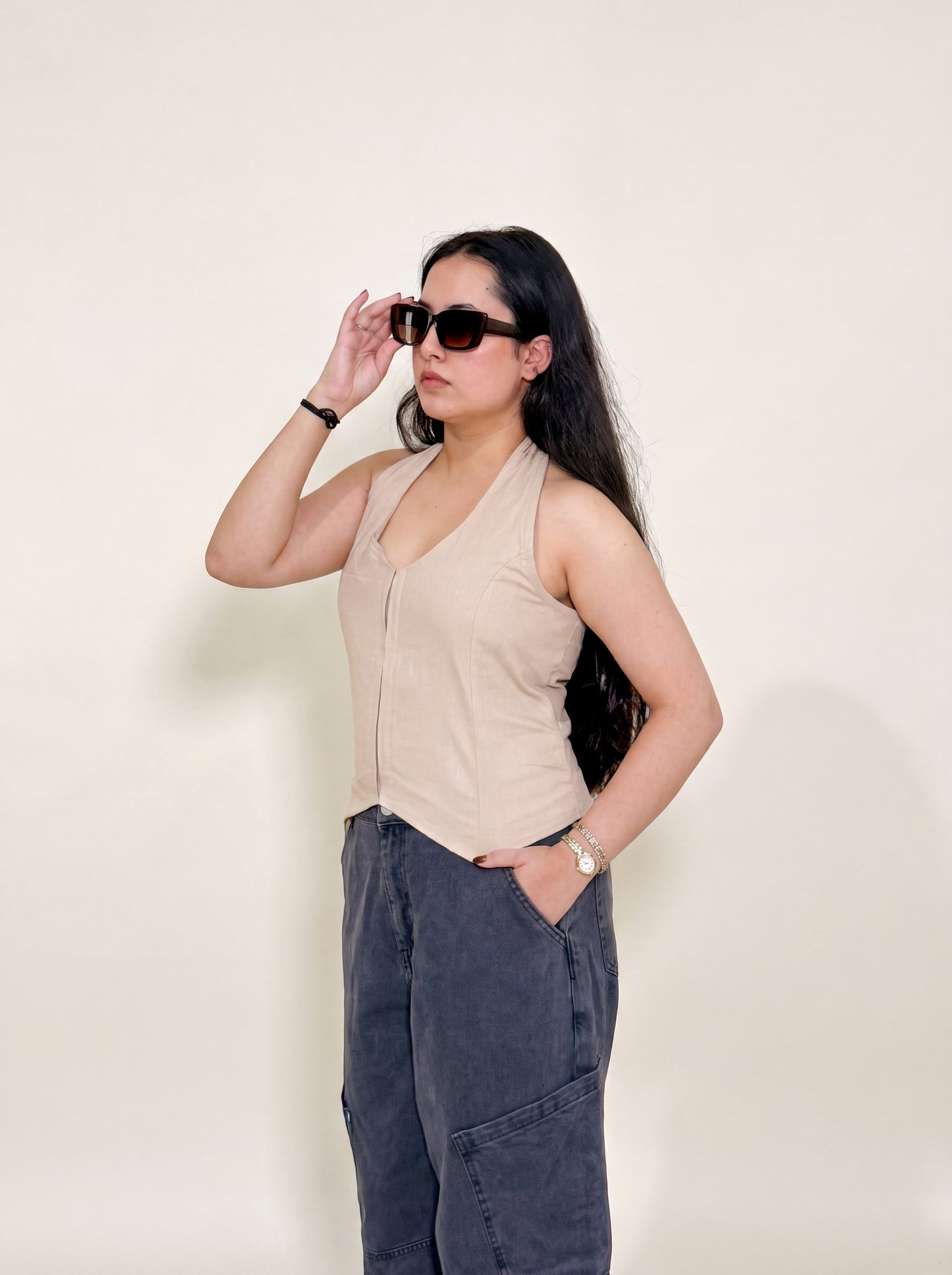 Apricot Halter Corset Top