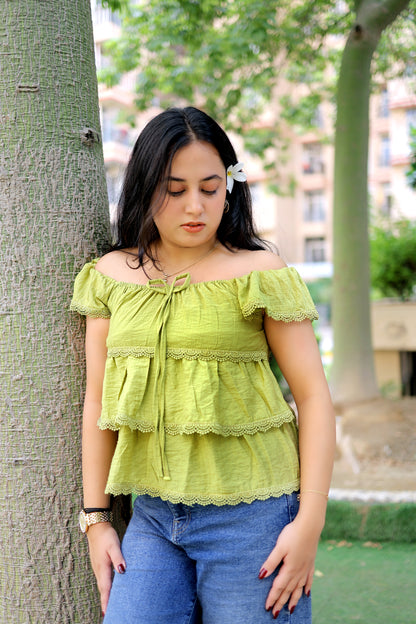 Lace Trim Ruffle Top