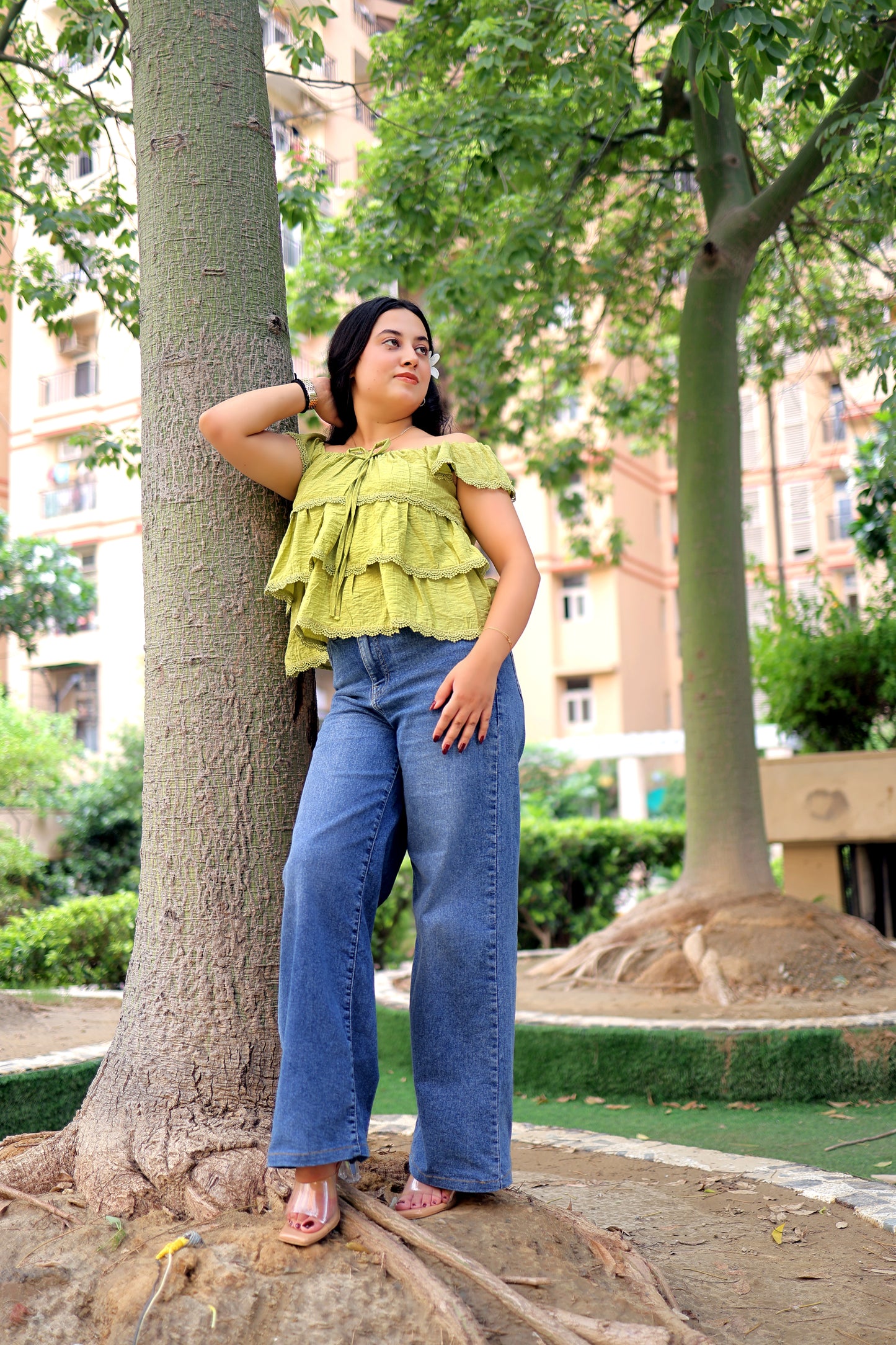 Lace Trim Ruffle Top