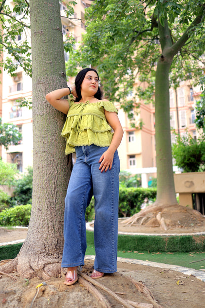 Lace Trim Ruffle Top