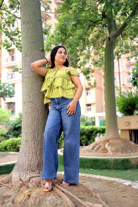 Lace Trim Ruffle Top