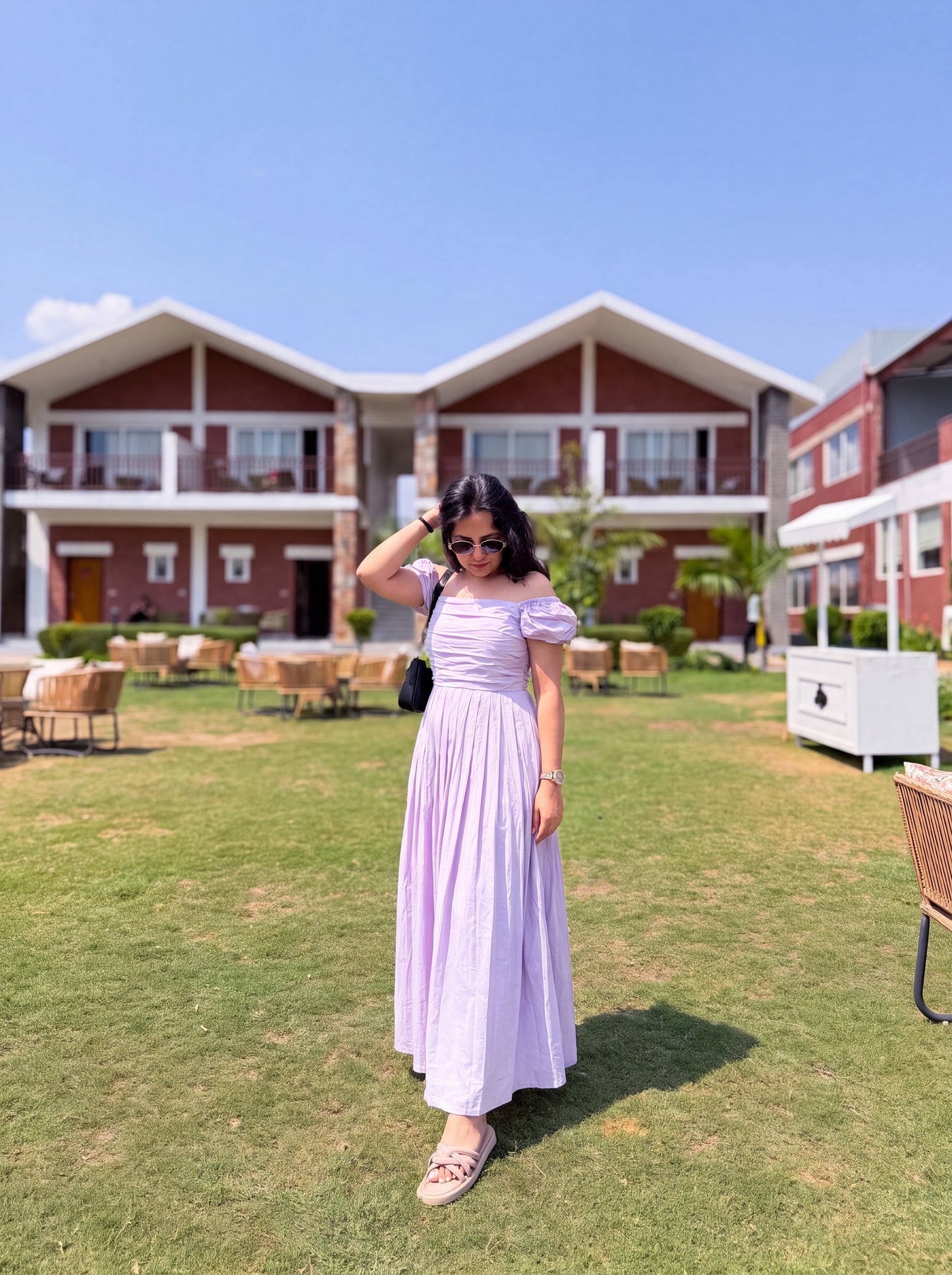 Lilac Whisper Off-Shoulder Maxi Dress