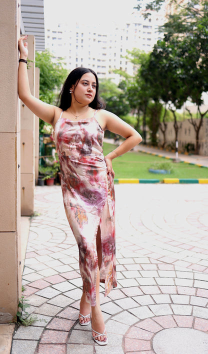 Marble Satin Midi Dress