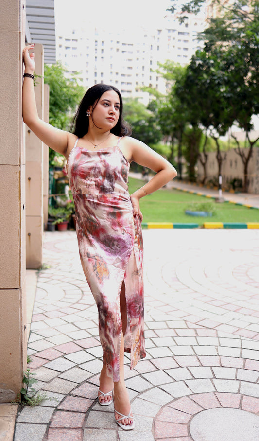 Marble Satin Midi Dress