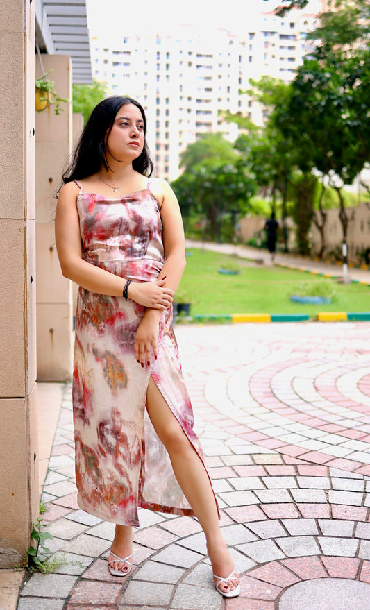 Marble Satin Midi Dress