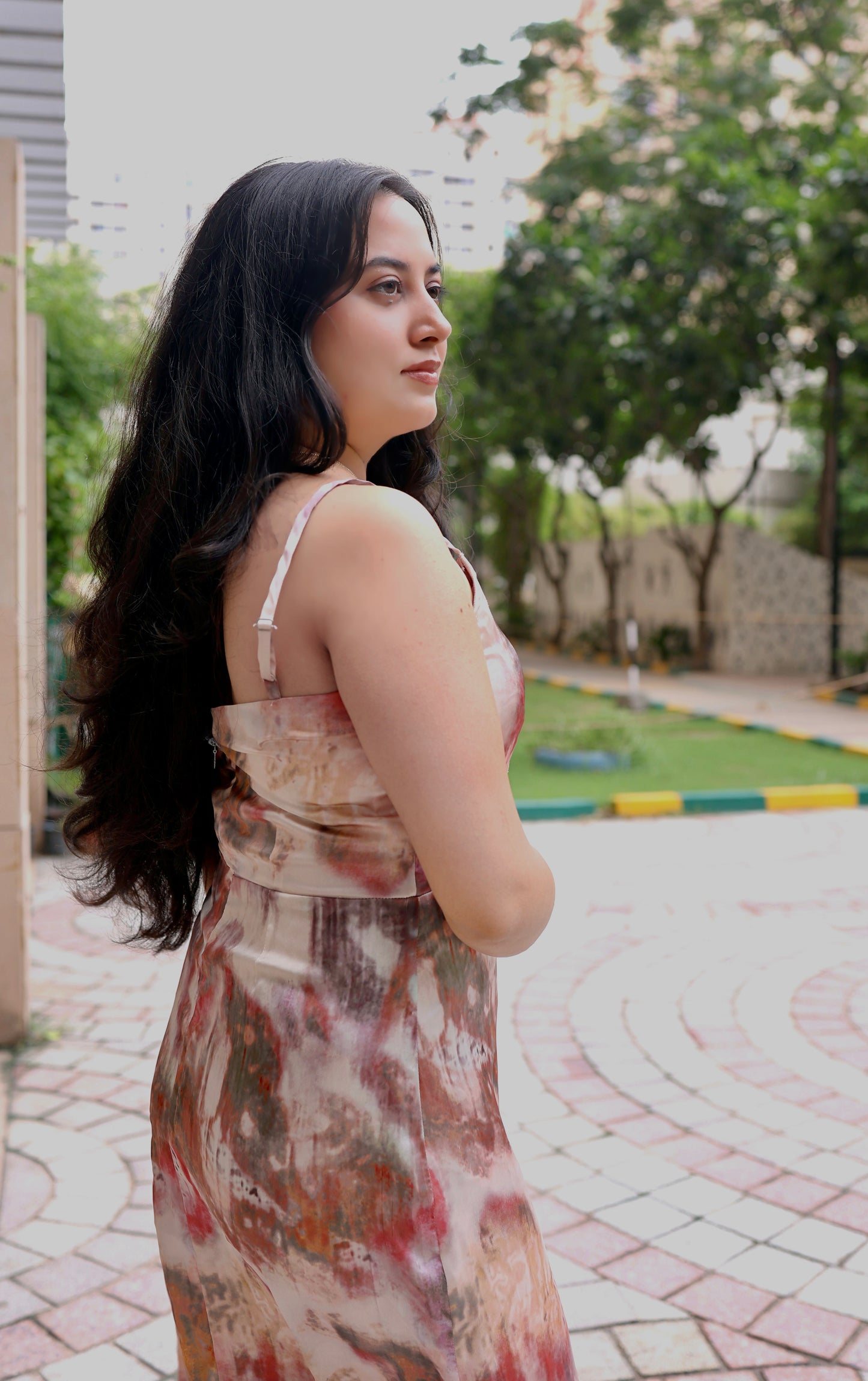 Marble Satin Midi Dress