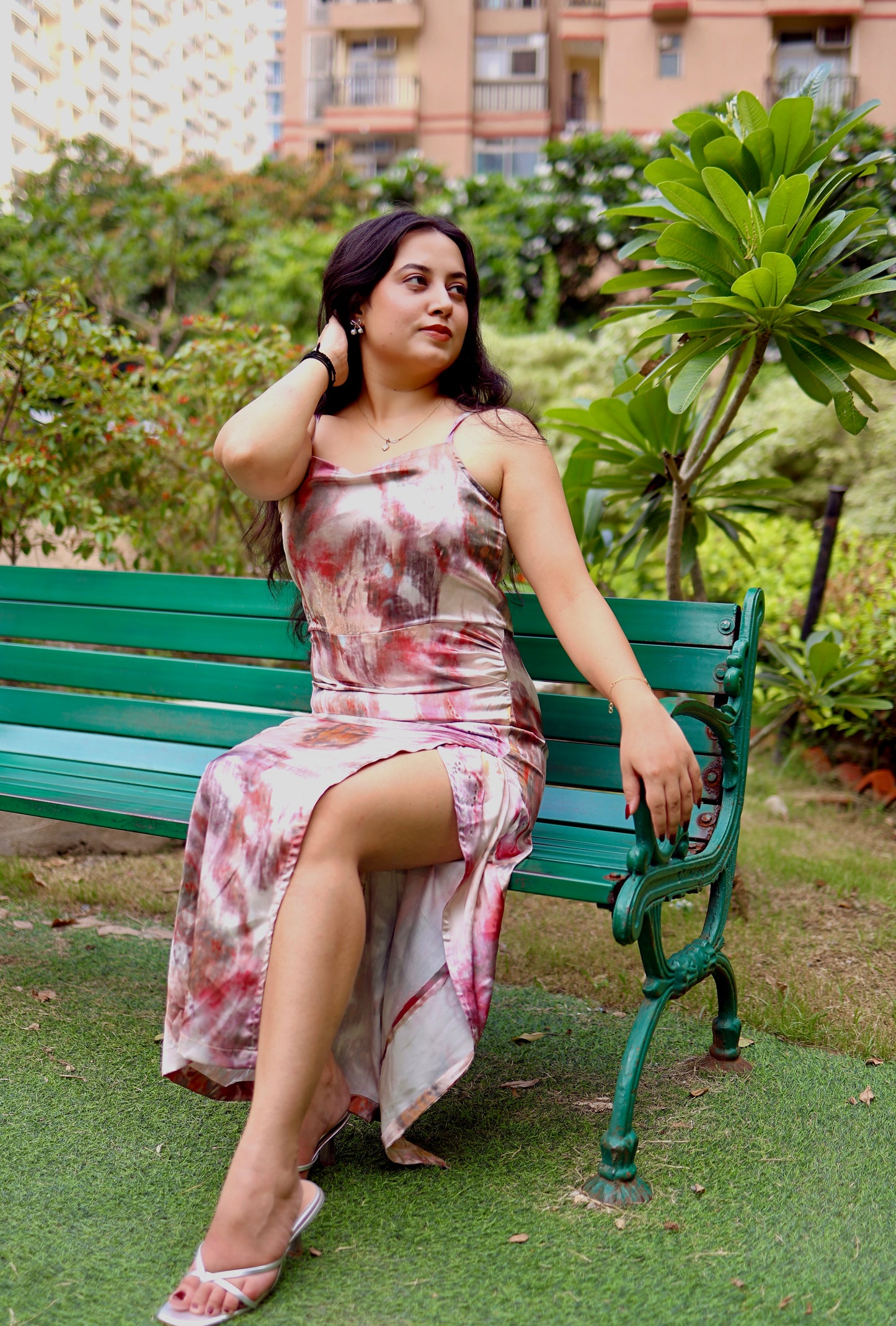 Marble Satin Midi Dress