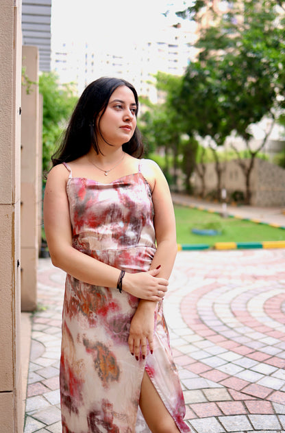 Marble Satin Midi Dress