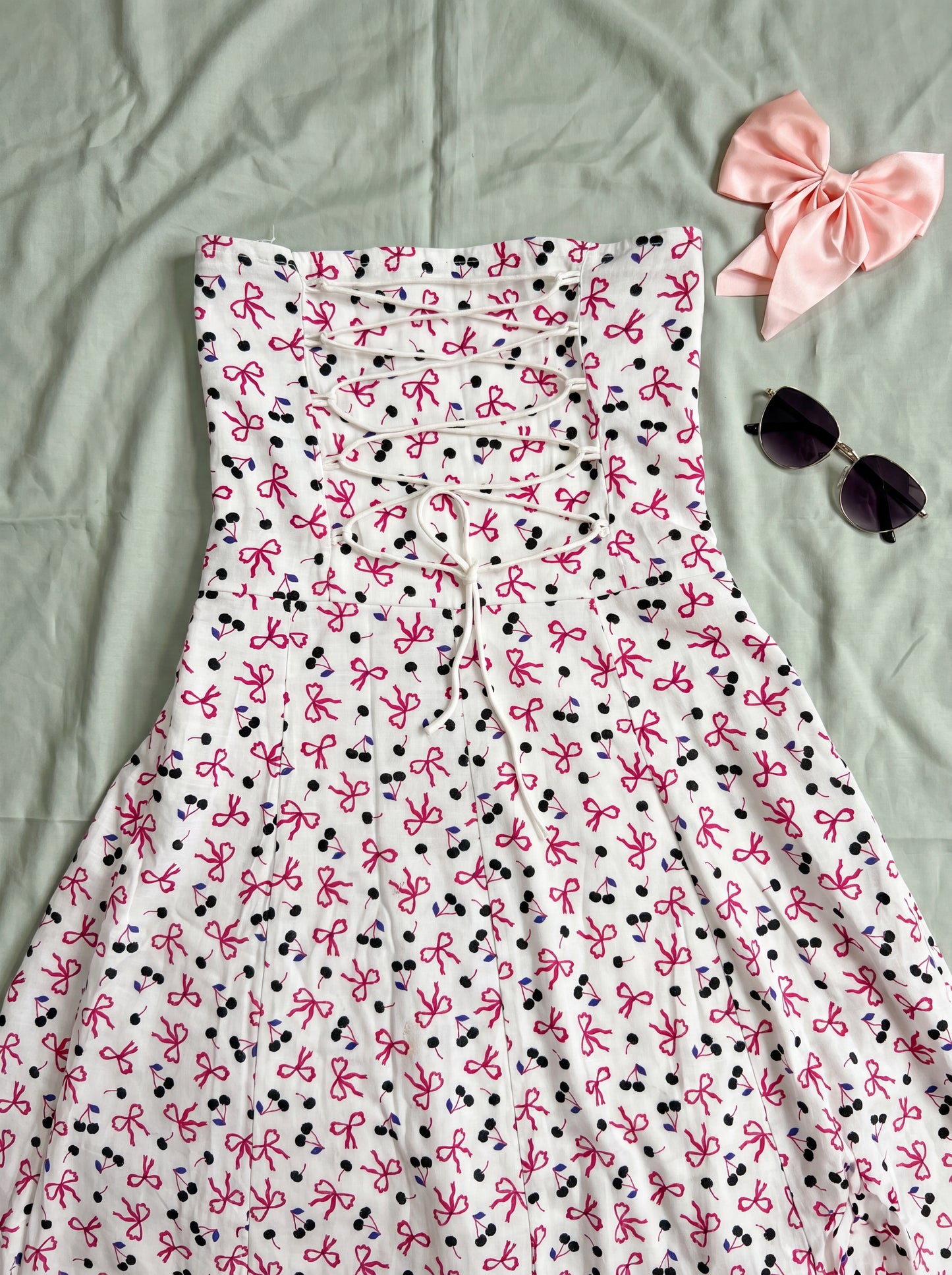 Cherry Pop Tube Midi Dress lace-up back