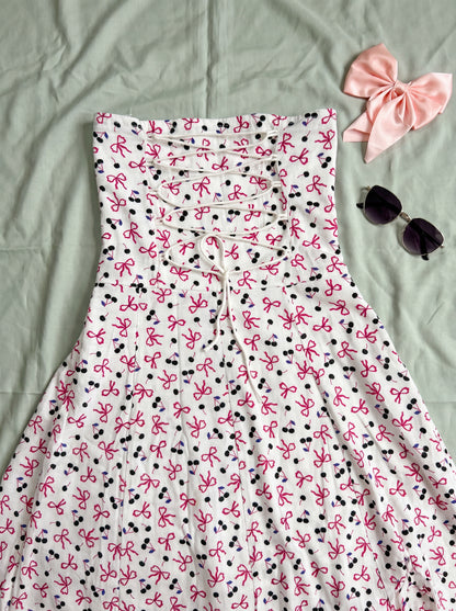 Cherry Pop Tube Midi Dress lace-up back