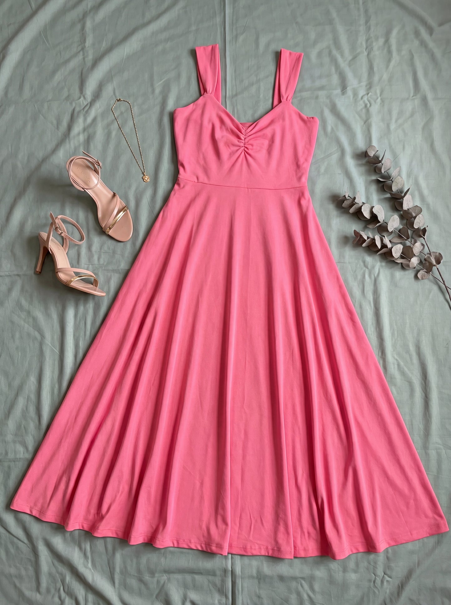 Coral Maxi Dress flatlay