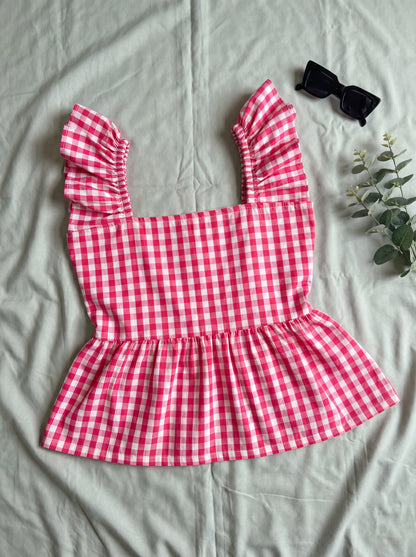 Gingham Ruffle Top flatlay back